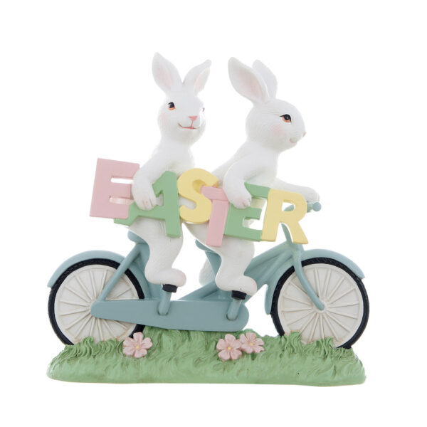 decoro coniglietti pasquali su biciletta con scritta nemorino collection blanc mariclò